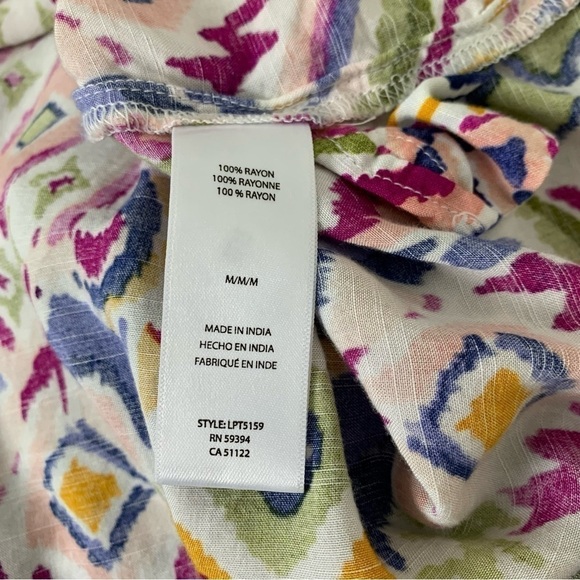 Beach lunch lounge Colorful Ikat Popover V Neck Blouse Size M - Picture 12 of 16